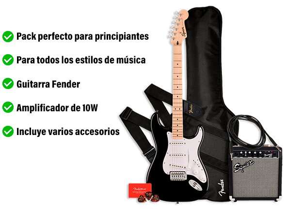 Fender Squier Sonic Stratocaster Pack de guitarra eléctrica para principiantes Fender Squier Sonic Stratocaster Pack de guitarra eléctrica para principiantes
